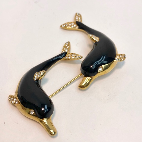 Vintage Jewelry - KJL Dolphin enamel vintage double stick pin